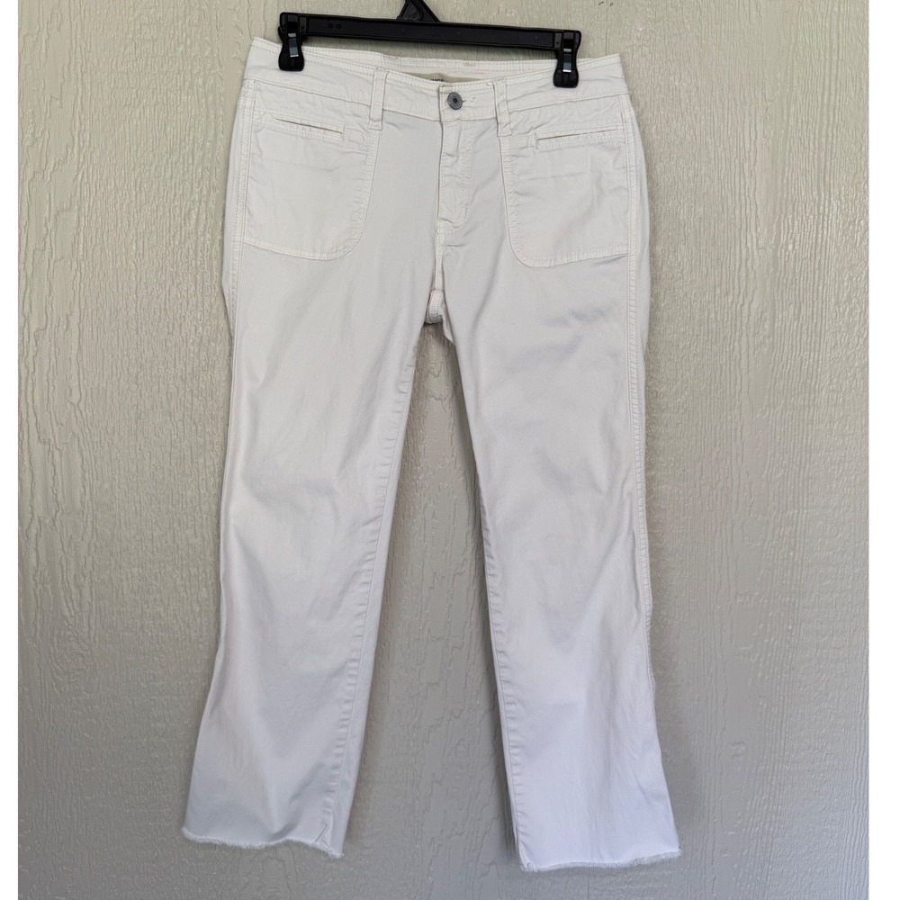 GAP Y2K Low Rise Cropped Stretch White Utility Pants Raw Hem Frayed Size 6 EUC